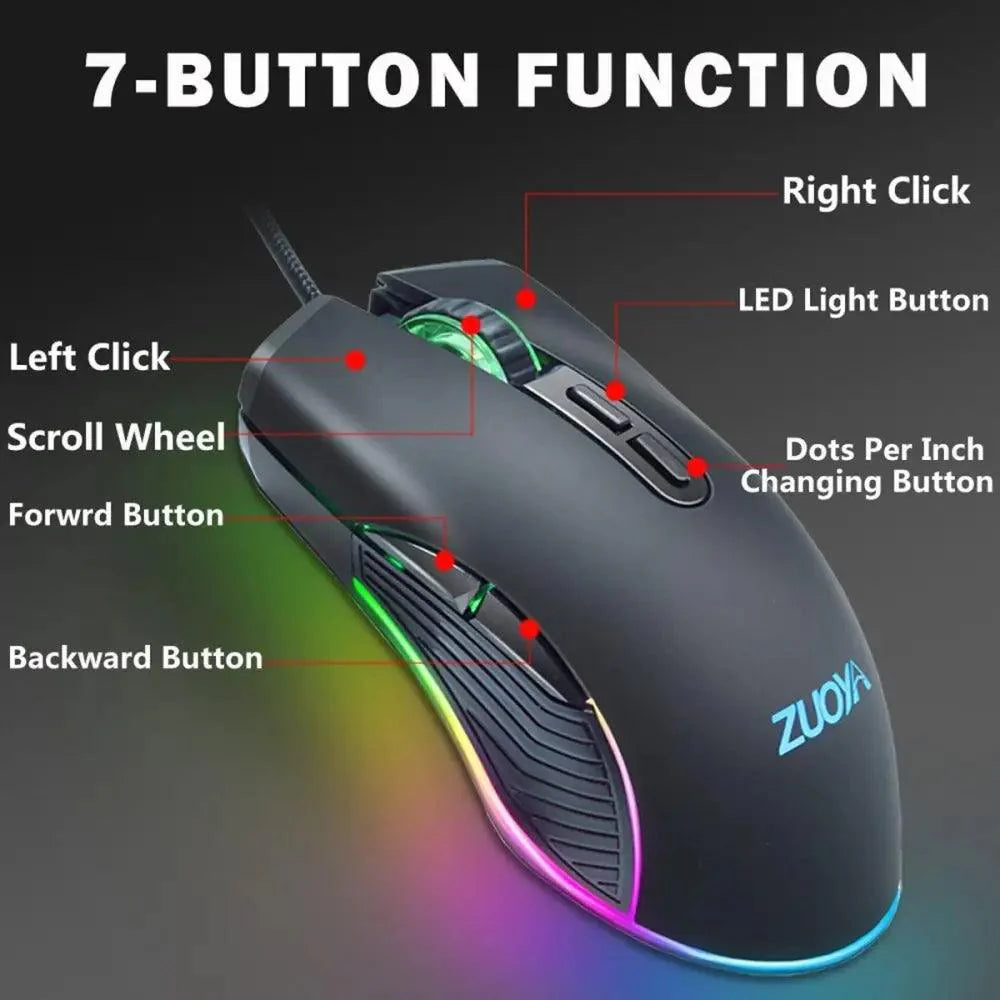 Ergonomic Design Wired RGB Professional Gaming Mouse Optical Gamer Mice Adjustable DPI Mouse With Backlight For Computer Stevvex