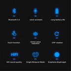 Ergonomic Single Lightweight Bluetooth Earphones Handsfree Wireless Headphones Business Driving Headset Outdoor Sports Volume Control Earphone Fingerprint Design Over Ear Earphone Stevvex