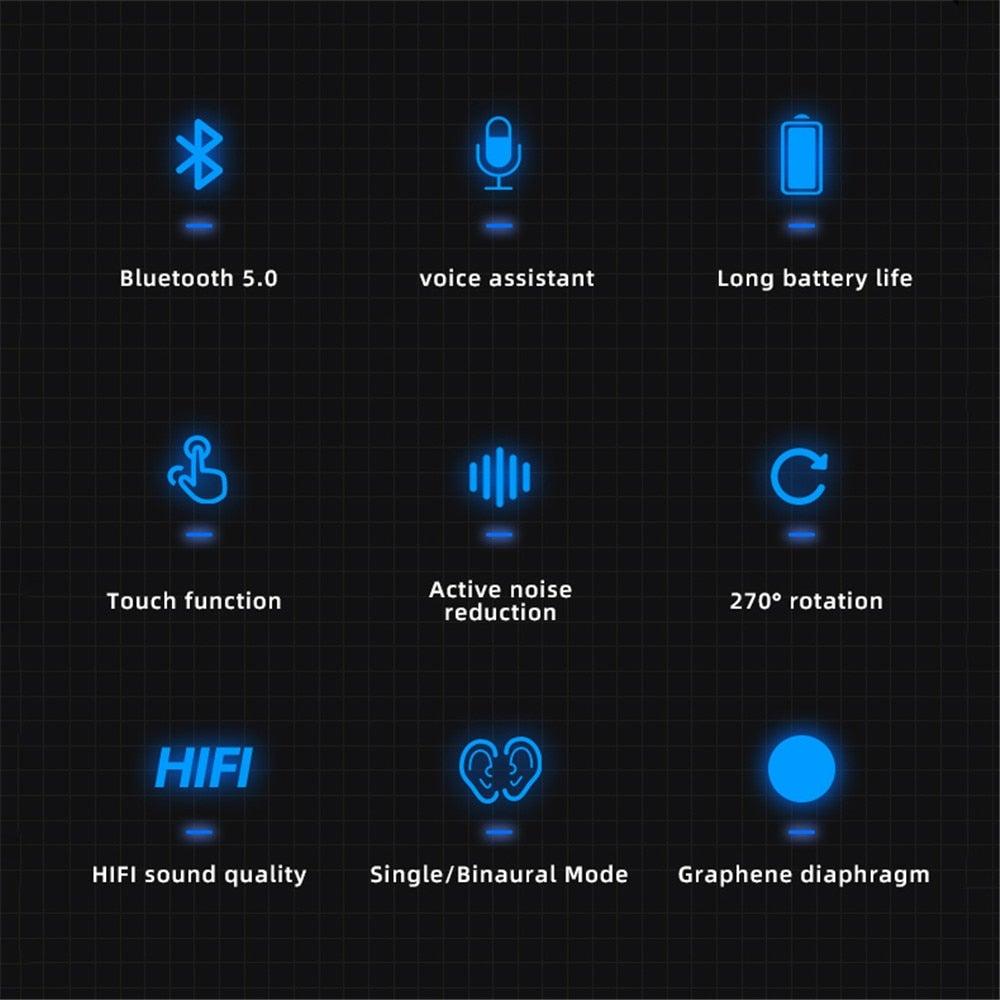 Ergonomic Single Lightweight Bluetooth Earphones Handsfree Wireless Headphones Business Driving Headset Outdoor Sports Volume Control Earphone Fingerprint Design Over Ear Earphone Stevvex