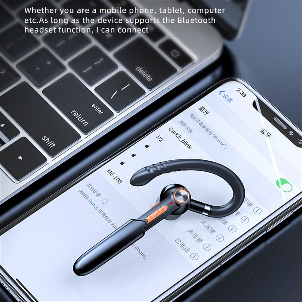 Ergonomic Single Lightweight Bluetooth Earphones Handsfree Wireless Headphones Business Driving Headset Outdoor Sports Volume Control Earphone Fingerprint Design Over Ear Earphone Stevvex