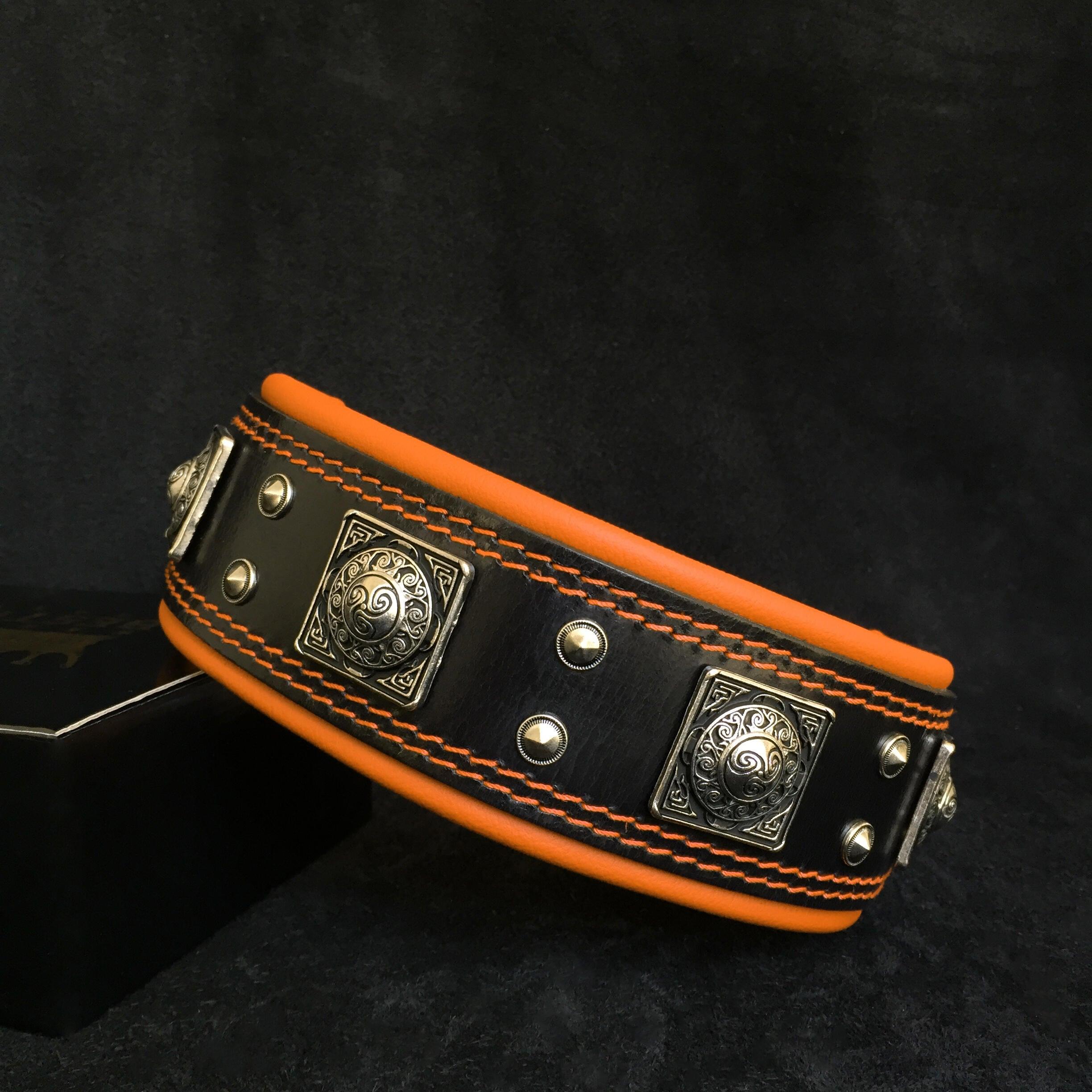 The "Eros" collar 2.5 inch wide black & orange - SJB-DIAMOND ELITES