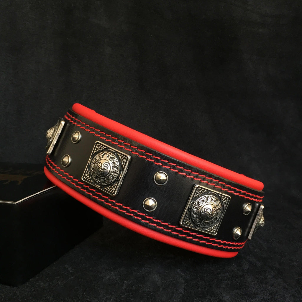 The "Eros" collar 2.5 inch wide black & red Bestia Dog Gear