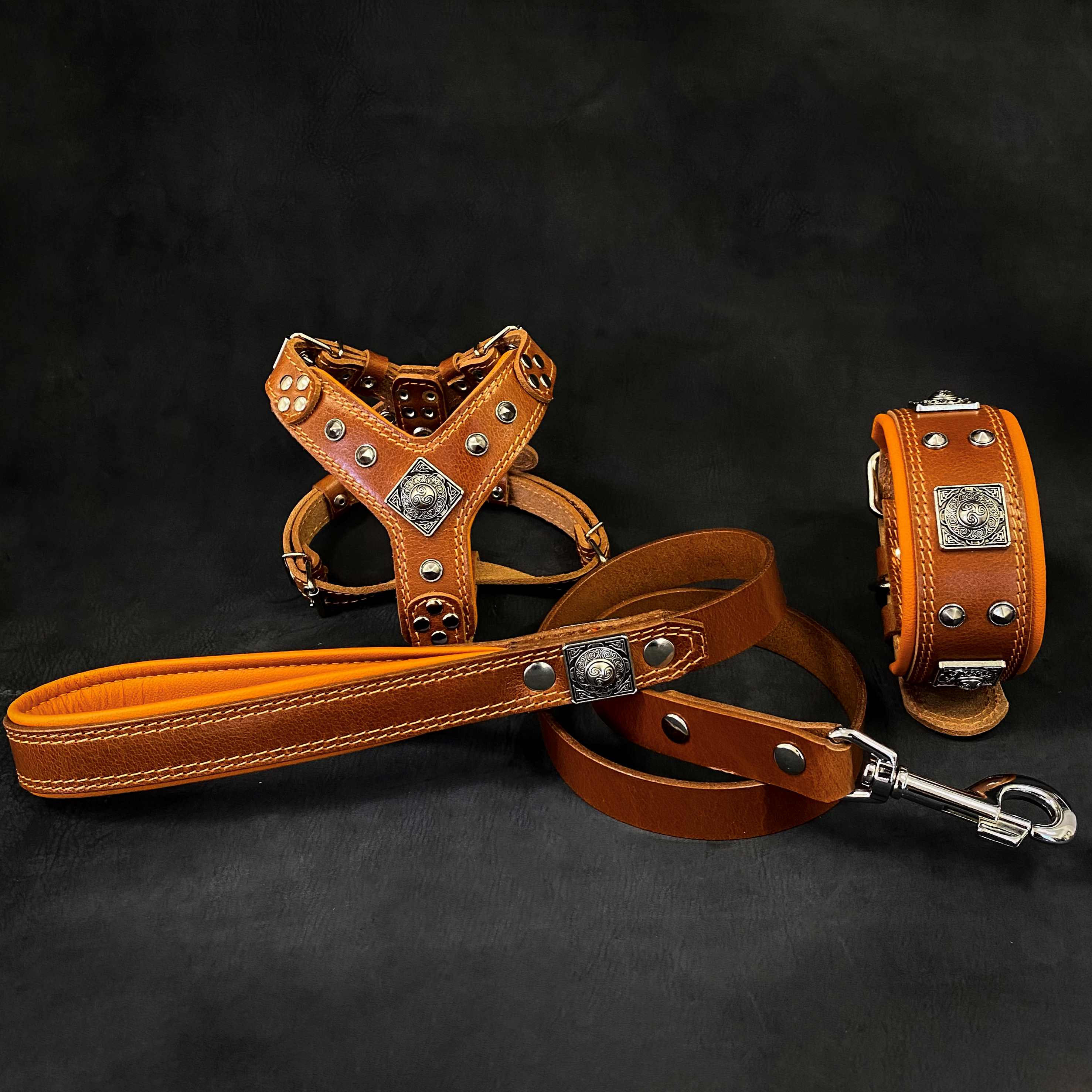 "EROS" Small to Medium dog SET - Harness - collar - lead. Brown Bestia Dog Gear