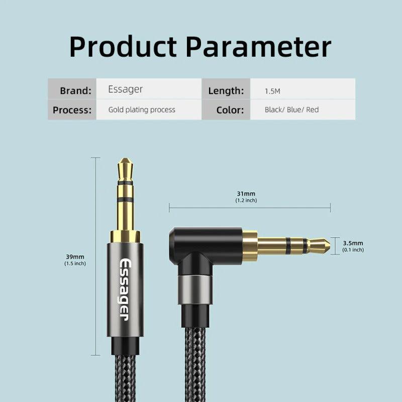 90Degree 3.5mm Right Angle AUX Audio Cable Jack For Headphone Extension Wire Stevvex