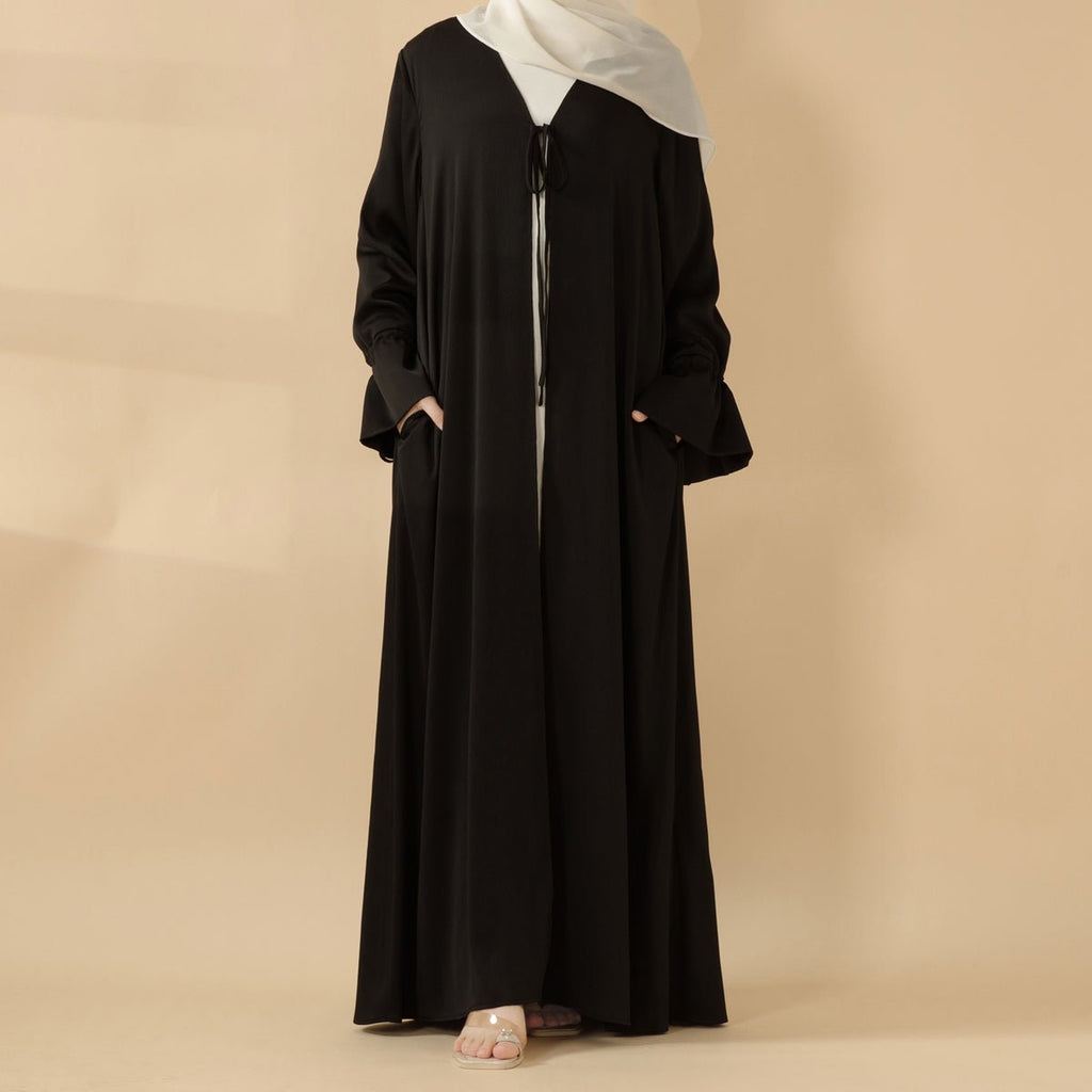 Front Bowknot Ribbon Tie Abaya With Ruffle Sleeves (MOA117)