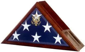 Funeral Flag Case, Flag and Urn Built In Solid wood finish back The Military Gift Store
