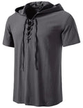 JEMITOP Mens Vintage Renaissance Costume Hooded Short Sleeve Lace up Shirts for Pirate Viking Medieval Vampire Halloween Cosplay Clothing Grey L Lootquake LLC