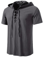 JEMITOP Mens Vintage Renaissance Costume Hooded Short Sleeve Lace up Shirts for Pirate Viking Medieval Vampire Halloween Cosplay Clothing Grey L Lootquake LLC