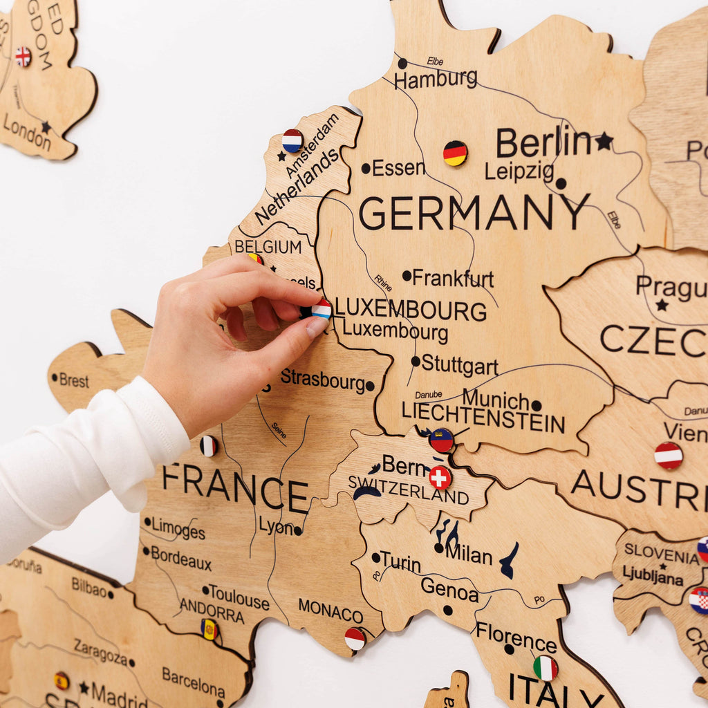 3D Europe Wooden Map Gold