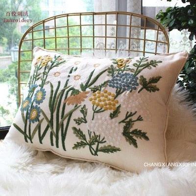 European Floral Cushion Cover Cotton Pillowcases Yellow Botanical Flowers and Green Leaves Floral Garden Pattern Printed Cushion Home Decor Rectangle Pillow Cover Stevvex