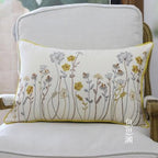 European Floral Cushion Cover Cotton Pillowcases Yellow Botanical Flowers and Green Leaves Floral Garden Pattern Printed Cushion Home Decor Rectangle Pillow Cover Stevvex
