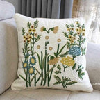 European Floral Cushion Cover Cotton Pillowcases Yellow Botanical Flowers and Green Leaves Floral Garden Pattern Printed Cushion Home Decor Rectangle Pillow Cover Stevvex