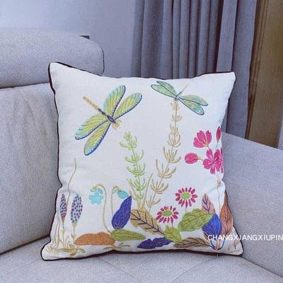 European Floral Cushion Cover Cotton Pillowcases Yellow Botanical Flowers and Green Leaves Floral Garden Pattern Printed Cushion Home Decor Rectangle Pillow Cover Stevvex
