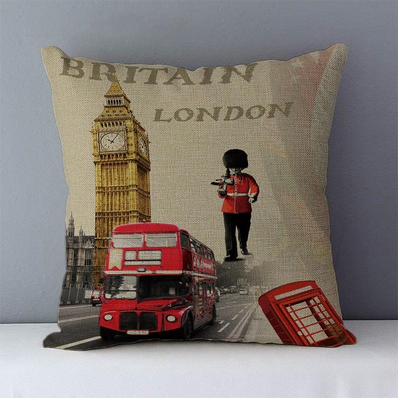 European Style Throw Pillow Covers Red London Street Bus Telephone Booth Big Ben Square Cushion Covers For Home Bed Sofa Throw Pillow Covers Red Bus and Telephone Booth Design Cushion Case Cotton Linen Home Sofa Decor 45X45CM Stevvex