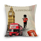 European Style Throw Pillow Covers Red London Street Bus Telephone Booth Big Ben Square Cushion Covers For Home Bed Sofa Throw Pillow Covers Red Bus and Telephone Booth Design Cushion Case Cotton Linen Home Sofa Decor 45X45CM Stevvex