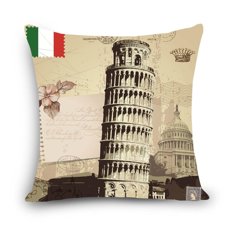 European Style Throw Pillow Covers Red London Street Bus Telephone Booth Big Ben Square Cushion Covers For Home Bed Sofa Throw Pillow Covers Red Bus and Telephone Booth Design Cushion Case Cotton Linen Home Sofa Decor 45X45CM Stevvex
