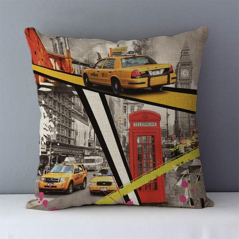 European Style Throw Pillow Covers Red London Street Bus Telephone Booth Big Ben Square Cushion Covers For Home Bed Sofa Throw Pillow Covers Red Bus and Telephone Booth Design Cushion Case Cotton Linen Home Sofa Decor 45X45CM Stevvex
