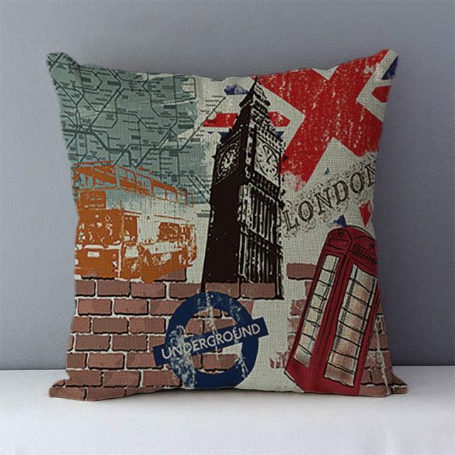 European Style Throw Pillow Covers Red London Street Bus Telephone Booth Big Ben Square Cushion Covers For Home Bed Sofa Throw Pillow Covers Red Bus and Telephone Booth Design Cushion Case Cotton Linen Home Sofa Decor 45X45CM Stevvex