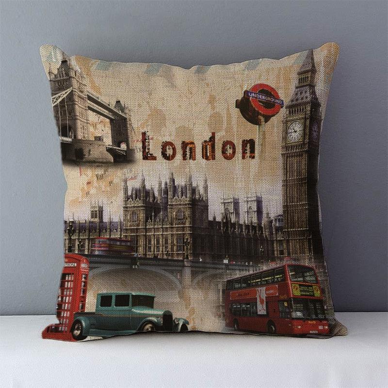European Style Throw Pillow Covers Red London Street Bus Telephone Booth Big Ben Square Cushion Covers For Home Bed Sofa Throw Pillow Covers Red Bus and Telephone Booth Design Cushion Case Cotton Linen Home Sofa Decor 45X45CM Stevvex