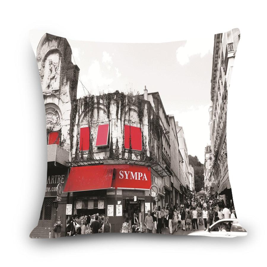 European Style Throw Pillow Covers Red London Street Bus Telephone Booth Big Ben Square Cushion Covers For Home Bed Sofa Throw Pillow Covers Red Bus and Telephone Booth Design Cushion Case Cotton Linen Home Sofa Decor 45X45CM Stevvex
