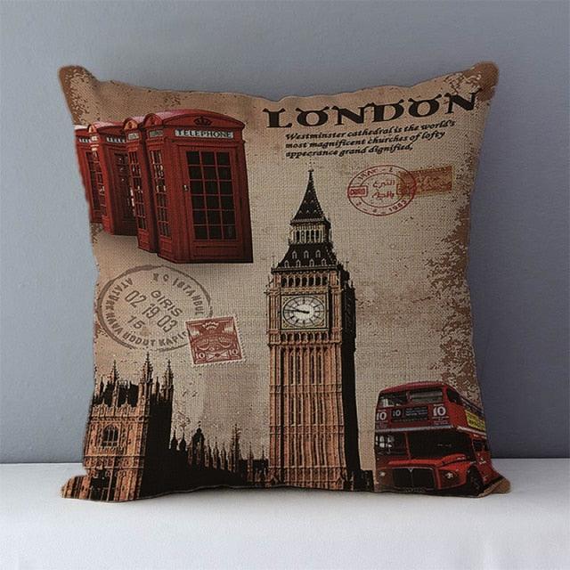 European Style Throw Pillow Covers Red London Street Bus Telephone Booth Big Ben Square Cushion Covers For Home Bed Sofa Throw Pillow Covers Red Bus and Telephone Booth Design Cushion Case Cotton Linen Home Sofa Decor 45X45CM Stevvex
