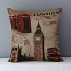 European Style Throw Pillow Covers Red London Street Bus Telephone Booth Big Ben Square Cushion Covers For Home Bed Sofa Throw Pillow Covers Red Bus and Telephone Booth Design Cushion Case Cotton Linen Home Sofa Decor 45X45CM Stevvex