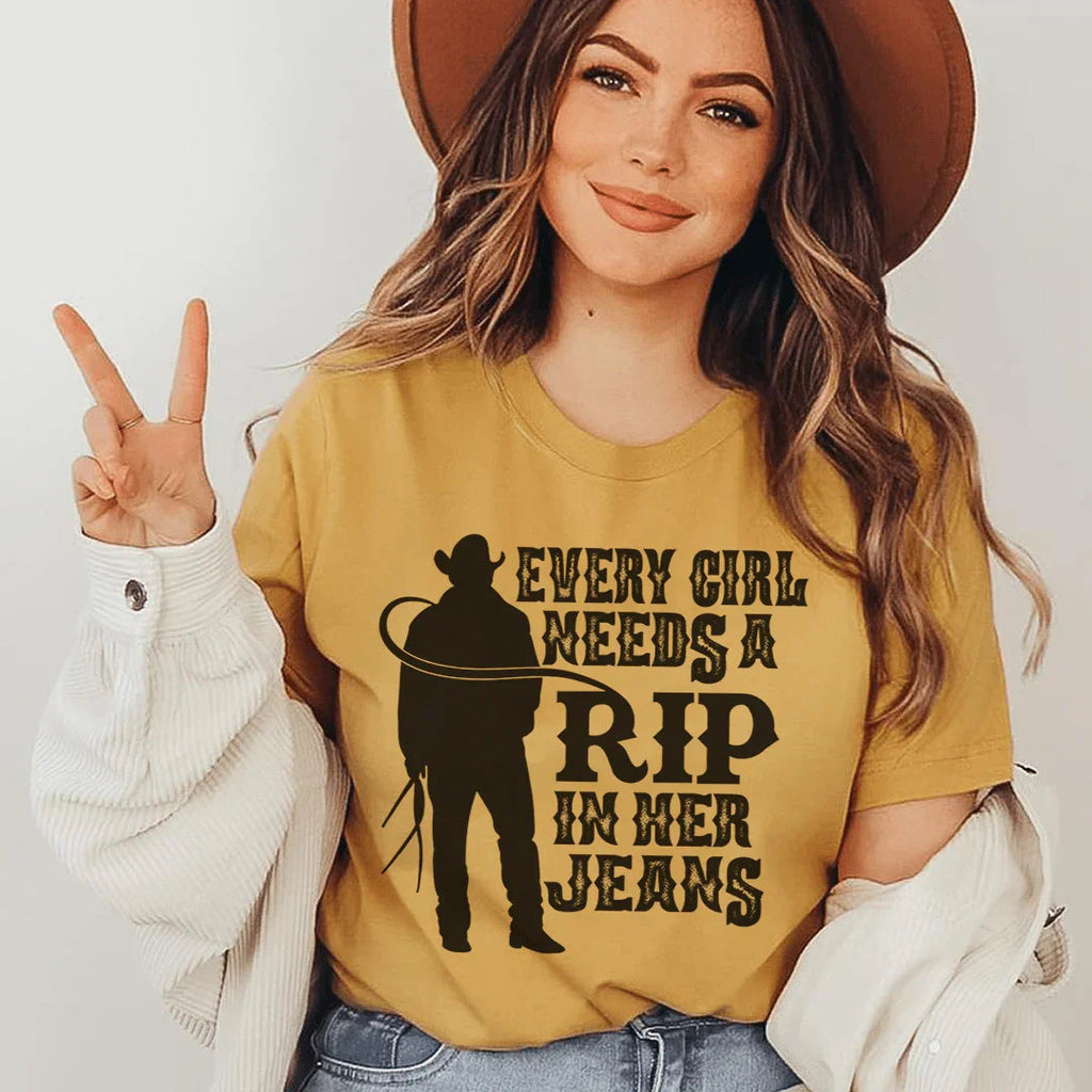 Every Girl Needs A RIP In Her Jeans Tee Peachy Sunday