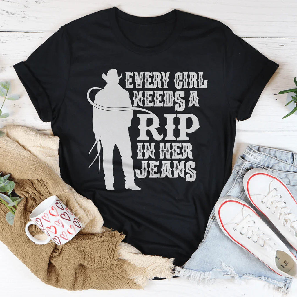 Every Girl Needs A RIP In Her Jeans Tee Peachy Sunday