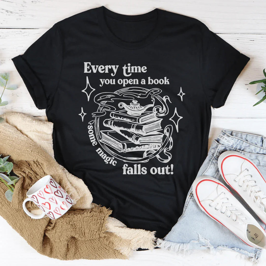 Every Time You Open A Book Some Magic Falls Out Tee Peachy Sunday