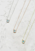 Evil Eye Mother Of Pearl Necklace Cz Gold