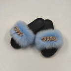 Plush Imitation Fox Fur Flip Flops Fashion Slippers Pi-Mart