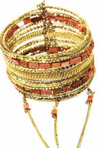 Exotic Gemstone Cuff Bangle With Linked Ring Set Style