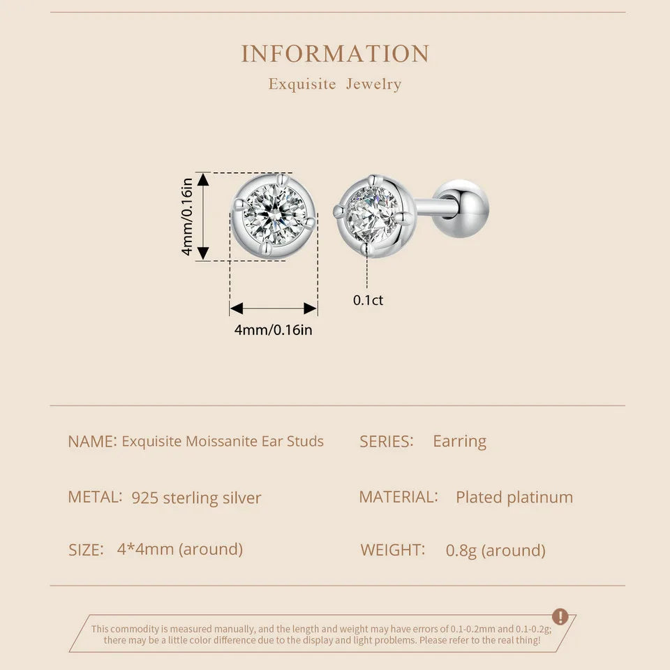0.1 Ct Moissanite Stud Earrings 925 Sterling Silver Round Bridal Jewelry BandsCo Straps