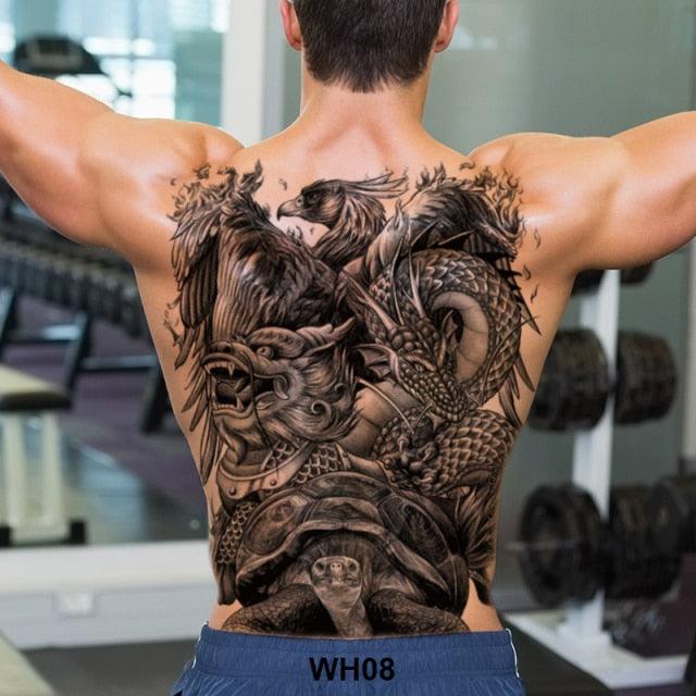 Extra Large Back Temporary Lion Tatoo Sticker Waterproof Black Luxury Big Modern  Design For Mens Stevvex
