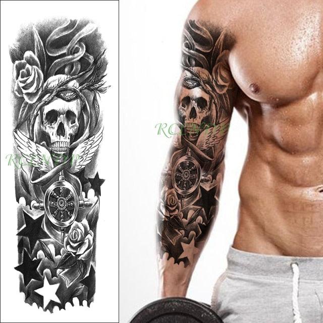 Extra Large Full Arm Leg Body Hand Waterproof Fake Tattoo Stickers Temporary Realistic Black Modern Mens Tattoo Stevvex