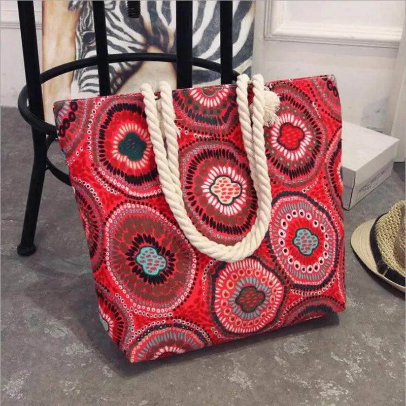 Eye-Catching Fashionable Folding Women Big Size Handbag Ladies Casual Flower Printing Canvas Graffiti Shoulder Bag Stevvex