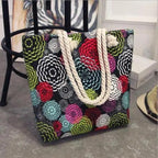Eye-Catching Fashionable Folding Women Big Size Handbag Ladies Casual Flower Printing Canvas Graffiti Shoulder Bag Stevvex