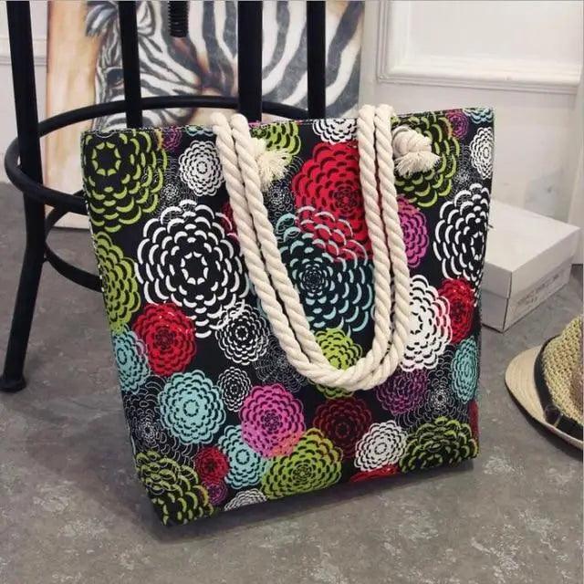 Eye-Catching Fashionable Folding Women Big Size Handbag Ladies Casual Flower Printing Canvas Graffiti Shoulder Bag Stevvex