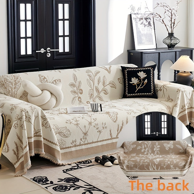 1pc Soft & Cozy Chenille Reversible Sofa Cover Blanket - Double-Sided Retro Design, Sofa Protective Cover, Soft Couch Throw, Slipcover for Bedroom, Office, Living Room, Home Decor - Easy Care, Stain Resistant, Machine Washabl
