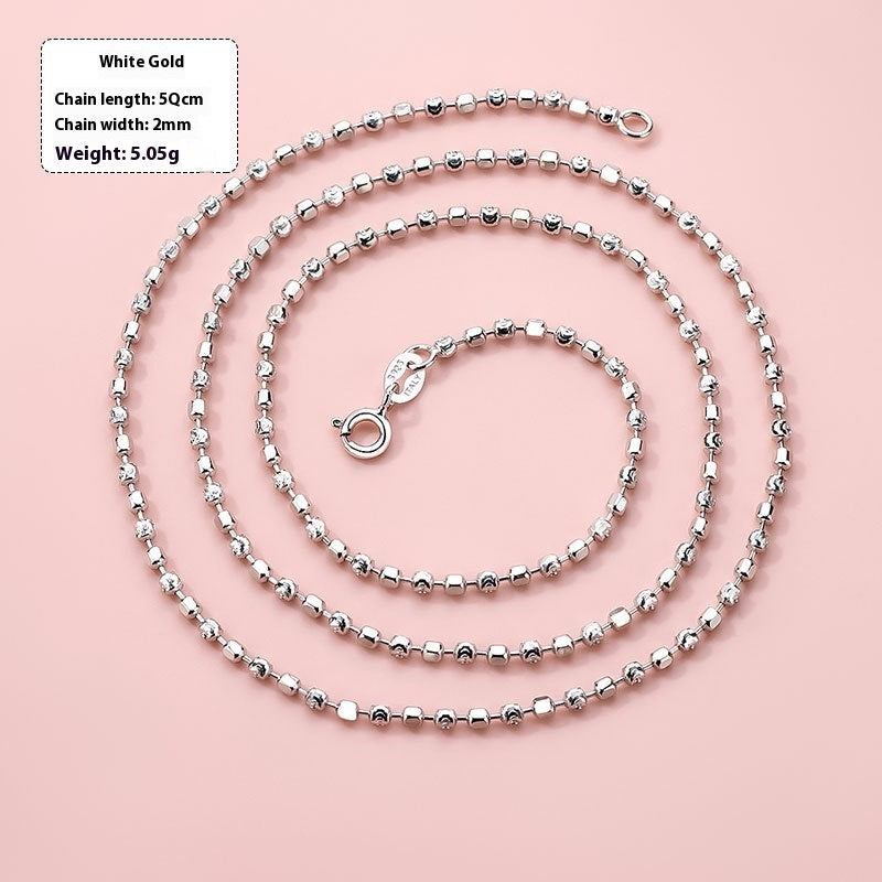Sterling Silver Moon Beads Hexagon Beads Necklace For Women Pi-Mart