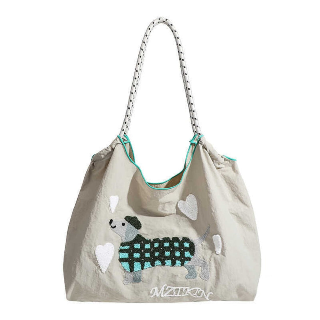 Large Capacity hobo bag with Embroidered Dog pattern, Shoulder bag Nylon, Shoulder Underarm Bag, Commuter hobo Bag Female