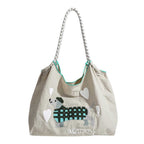 Large Capacity hobo bag with Embroidered Dog pattern, Shoulder bag Nylon, Shoulder Underarm Bag, Commuter hobo Bag Female