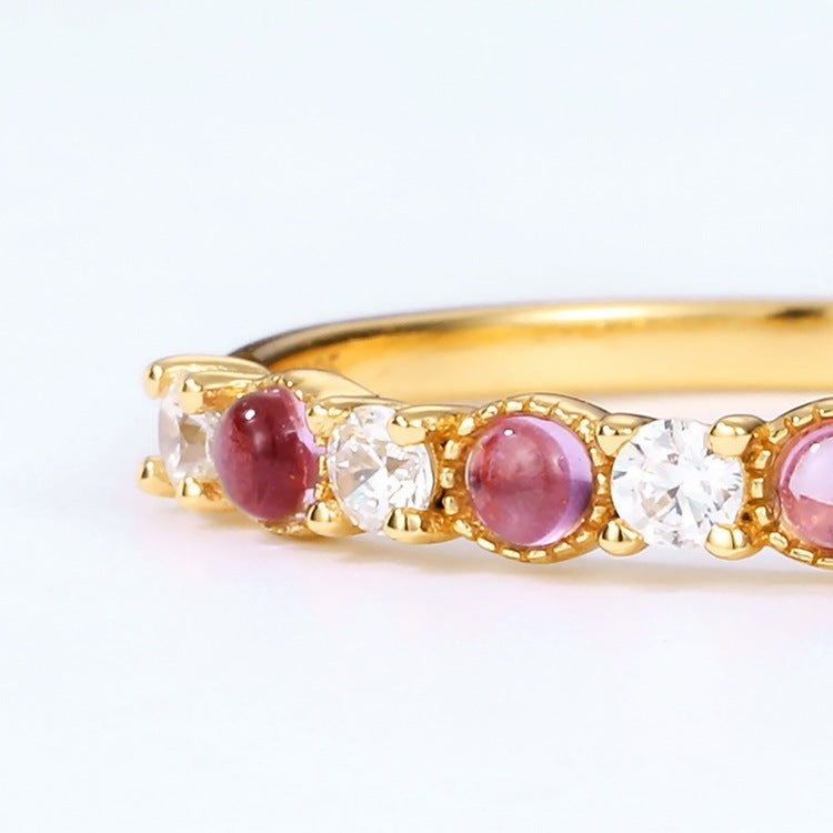 Lavender Amethyst White Zirconium Women's S925 Silver Gold Plated Ring Pi-Mart
