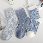 5 Comfy Cartoon Flower Pattern Knitted Socks, Breathable Soft Crew Socks For Outdoor Wearing Lootquake LLC