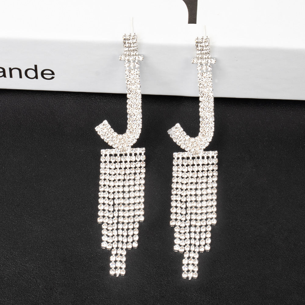 Fashion Jewelry 925 Silver Needle Ornaments Rhinestone Letter B Earrings Banquet Tassel Ear Ornaments Female Pi-Mart
