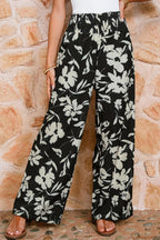 Blue Floral Smocked Frill Waist Wide Leg Pants
