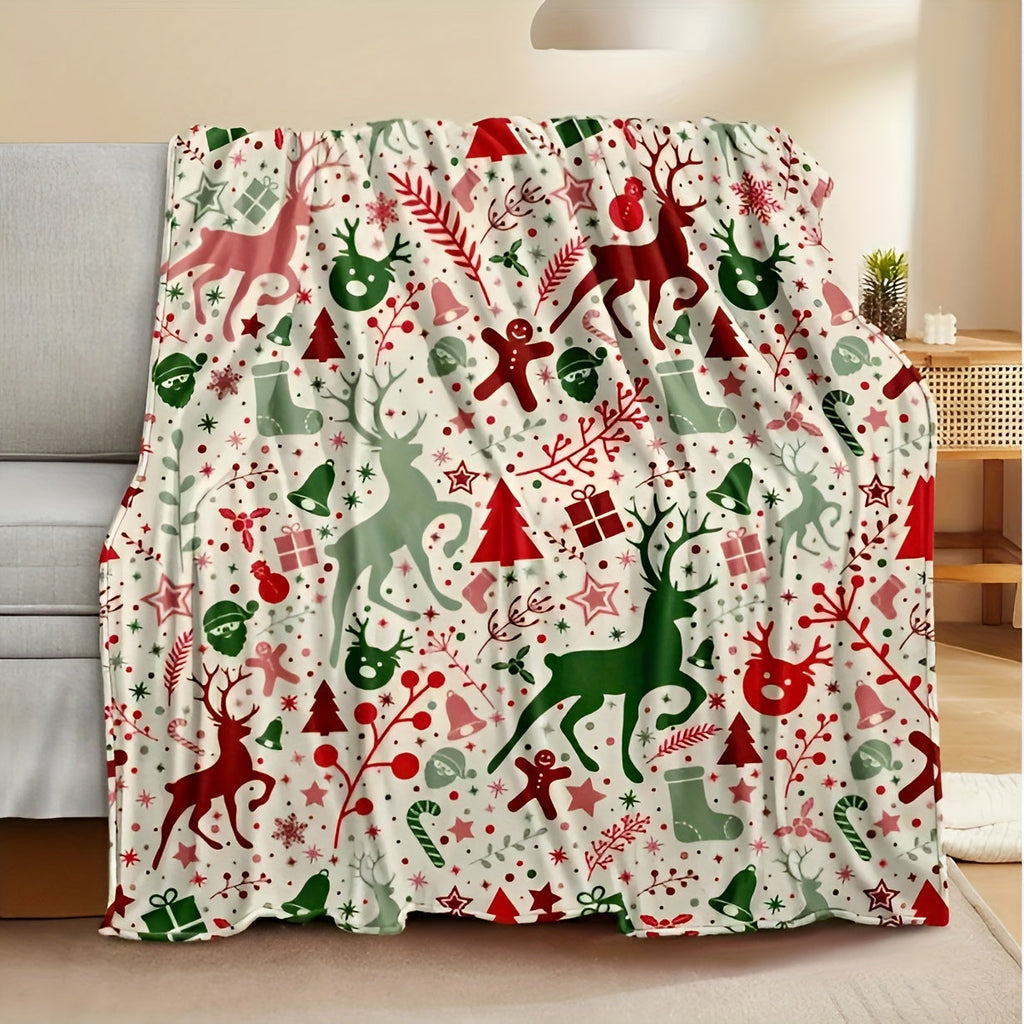 1pc Christmas Throw Blanket - Reindeer and Christmas Trees Printed, Soft, Cozy, Holiday-Themed, Versatile Throw for Couch, Bed, Sofa, Office, Camping, Indoor and Outdoor Use Lootquake LLC