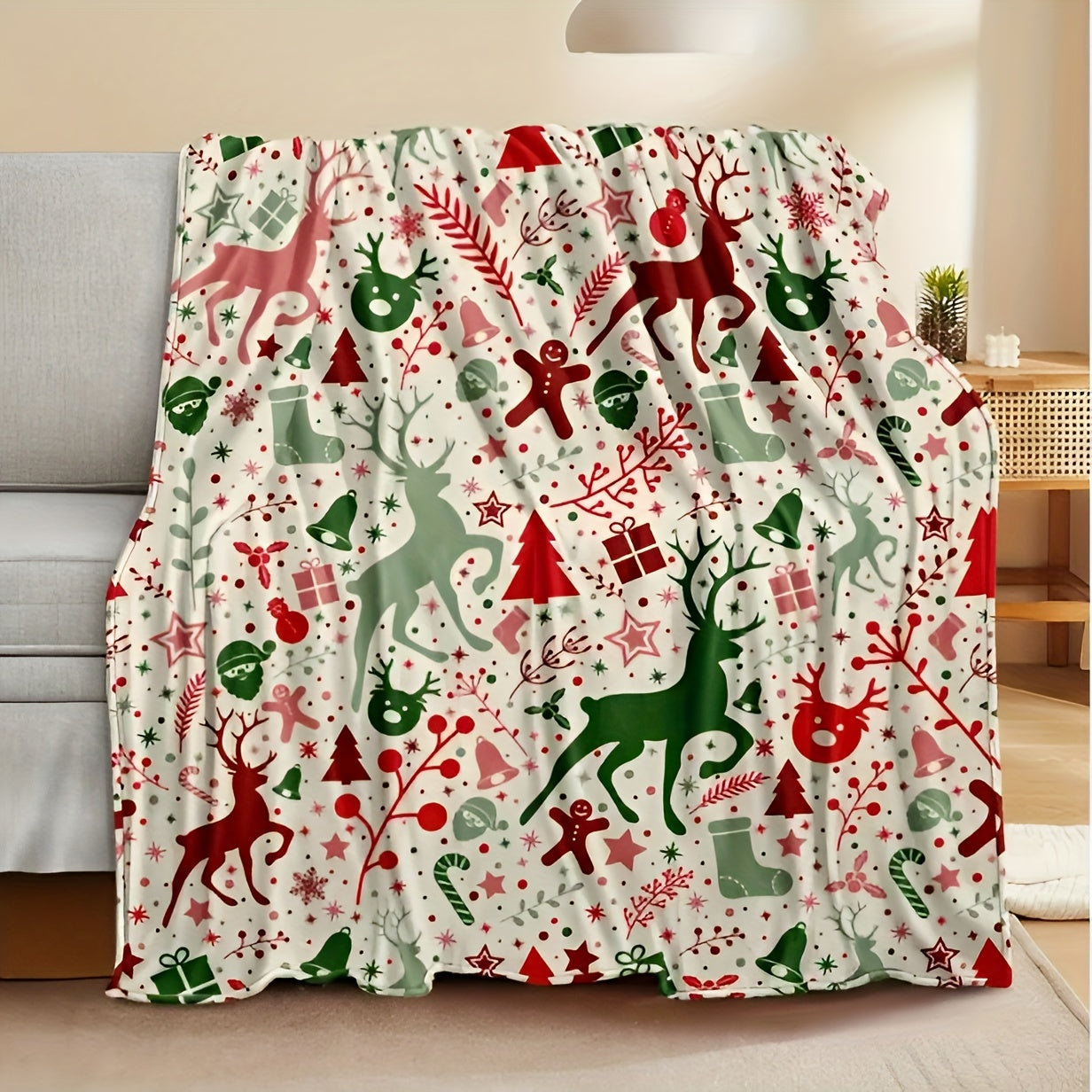 1pc Christmas Throw Blanket - Reindeer and Christmas Trees Printed, Soft, Cozy, Holiday-Themed, Versatile Throw for Couch, Bed, Sofa, Office, Camping, Indoor and Outdoor Use Lootquake LLC