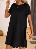 Classic Black Round Neck Short Sleeve Dress Timeless Everyday Style Girls Dress