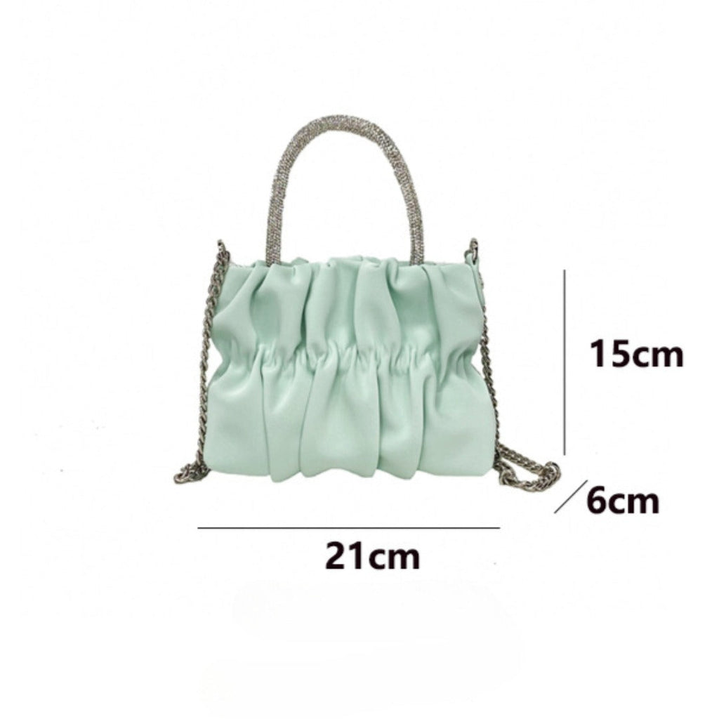 Mini rhinestone hand-held pleated bag, fashion party tote crossbody cloud chain woman - SJB-DIAMOND ELITES